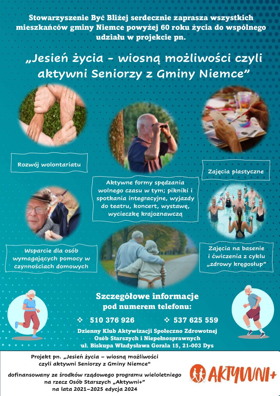 Jesień życia – wiosną możliwości czyli aktywni Seniorzy z Gminy Niemce” współfinansowany w ramach wieloletniego Programu na rzecz Osób Starszych AKTYWNI+ 2021-2025